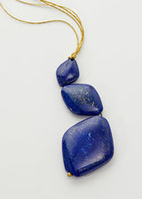 Lapis Archaic Three Stone Necklace on Cord