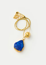 18kt Gold Vermeil Afghanistan Zindagi Now Single Lapis Pendant & Gold Bead on Cord