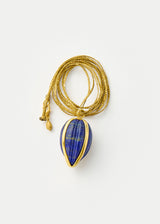 18kt Gold Parcel Set Lapis Seed Amulet on Cord