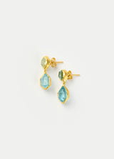 18kt Gold Cerulean Aquamarine Double Drop Studs