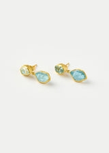 18kt Gold Cerulean Aquamarine Double Drop Studs