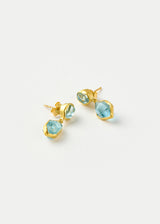 18kt Gold Cerulean Aquamarine Double Drop Studs