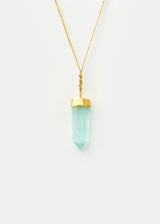 18kt Gold Cerulean Aquamarine Cap Set Point Amulet on Cord