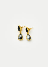 18kt Gold Night Hematite & Black Onyx Double Drop Studs