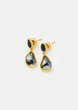 18kt Gold Night Hematite & Black Onyx Double Drop Studs