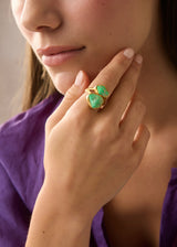 18kt Gold Green Turquoise Double Greek Ring
