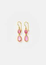 18kt Gold Pink Tourmaline Small Double Drop Earrings