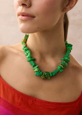 18kt Gold Green Turquoise Thick Beaded Necklace