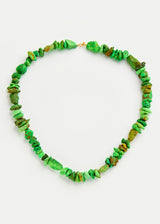 18kt Gold Green Turquoise Thick Long Beaded Necklace