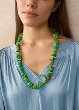 18kt Gold Green Turquoise Thick Long Beaded Necklace