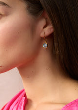 18kt Gold Cerulean Aquamarine Single Drop Hexagon Earrings