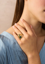 18kt Gold Green Tourmaline Double Greek Ring