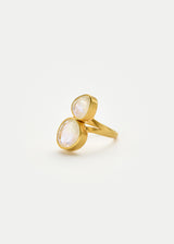 18kt Gold Rainbow Moonstone Double Greek Ring