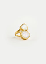 18kt Gold Rainbow Moonstone Double Greek Ring
