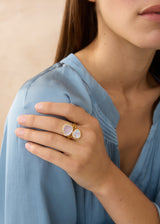 18kt Gold Rainbow Moonstone Double Greek Ring