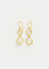 18kt Gold Moon Mist Rainbow Moonstone Double Drop Earrings