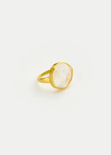 18kt Gold Moon Mist Rainbow Moonstone Large Greek Ring