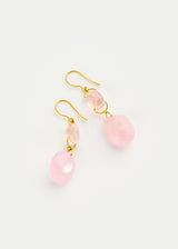 18kt Gold Carnival Rose Quartz Double Drop Drill & Loop Earrings