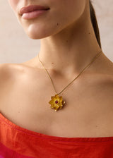 18kt Gold PSTM Myanmar Lotus Pendant with Spinel on Cord