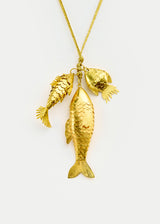 18kt Gold PSTM Myanmar Fish Cluster on Cord
