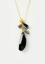 18kt Gold Night Hematite & Pyrite Cluster with Gold Bead on Cord