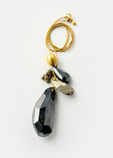 18kt Gold Night Hematite & Pyrite Cluster with Gold Bead on Cord