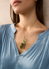 18kt Gold Cerulean Green Tourmaline & Emerald Cluster on Cord