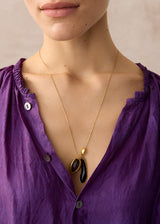 18kt Gold Night Black Onyx & Smokey Quartz Cluster on Cord