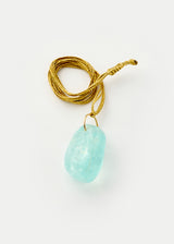 18kt Gold Cerulean Aquamarine Drill & Loop Amulet on Cord