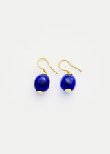 18kt Gold Azaz Dark Blue Glass Olive Drop Earrings