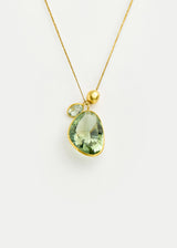 18kt Gold Green Amethyst & Aquamarine Cluster with Gold Bead on Cord