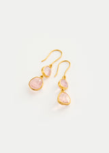 18kt Gold Carnival Rose Quartz Double Drop Earrings