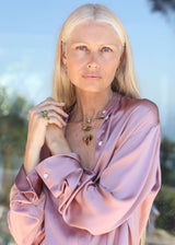 18kt Gold Iris Mixed Tourmaline Cluster & Anemone Amulet on Cord