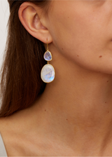 18k Gold Rainbow Moonstone Double Drop Earrings