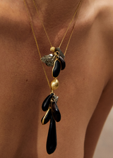 18kt Gold Night Hematite & Pyrite Cluster with Gold Bead on Cord