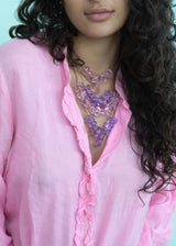 Azaz Purple Glass Multi Beaded Necklace on Cord