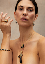 18kt Gold Night Hematite Single Drop Earrings