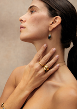 18kt Gold Night Hematite Single Drop Earrings