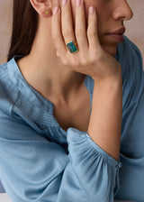 18kt Gold Australian Boulder Opal Large Rectangular Greek Ring