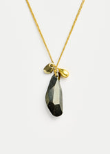 18kt Gold Night Hematite & Pyrite Cluster on Cord