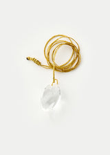 18kt Gold Drilled Tumbled Crystal Amulet on Cord