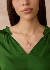 18kt Gold Rose Quartz Amulets on Cord