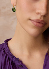 18kt Gold Azaz Green Glass Drop Earrings