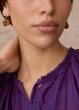 18kt Gold Azaz Two Tone Amber Glass Drop Earrings