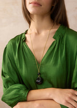 Azaz Green Glass Double Bead on Cord