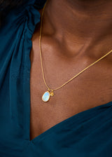 18kt Gold Rainbow Moonstone & Flower Amulets on Cord