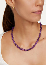 Sterling Silver Rough Amethyst Beaded Necklace