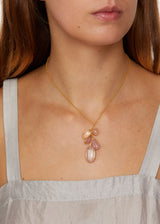 18kt Gold Peony Pink Cluster Drop Necklace