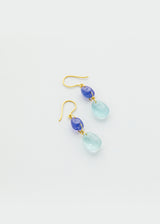 Pippa Small - 18kt Gold Aquamarine & Tanzanite Double Drop Earrings