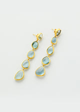18kt Gold Aquamarine Long Five Drop Stud Earrings